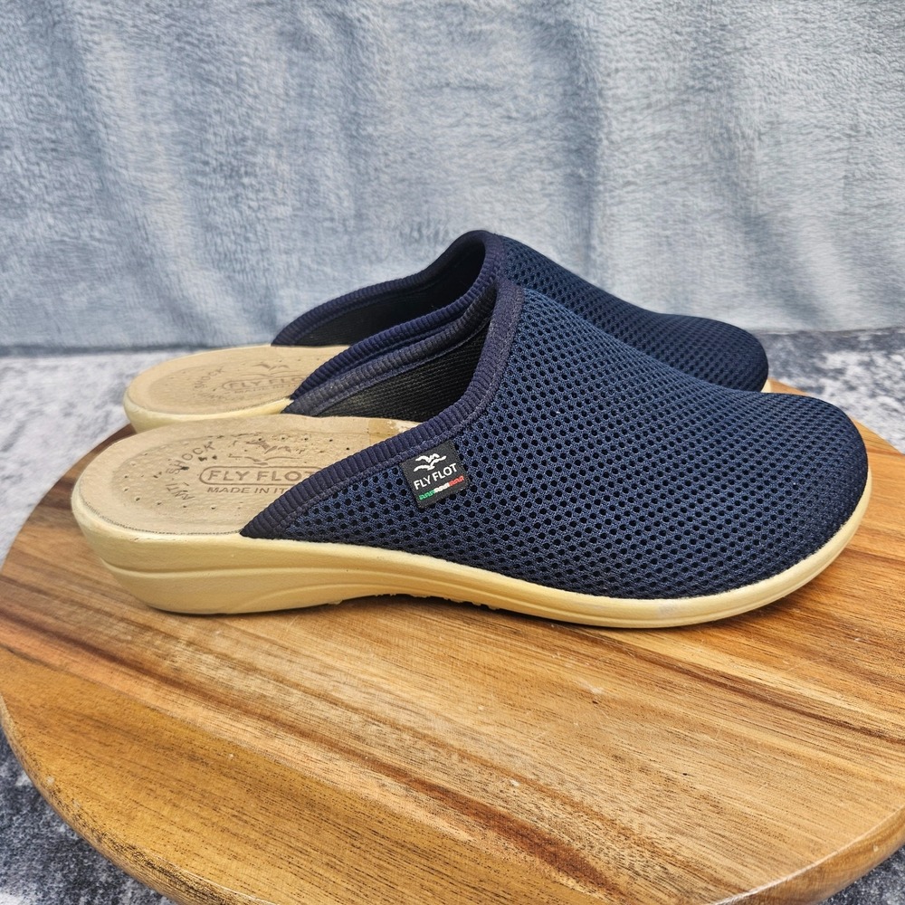 Fly Flot Clog Slipper Shoes Womens 8 EU 39 Navy Mesh Slip On Comfort Italy